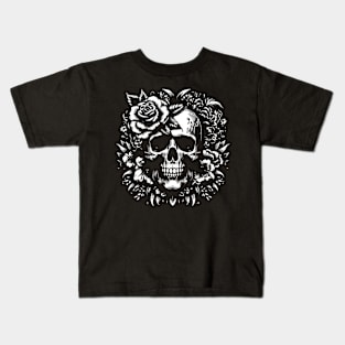 skull roses and leaves Kids T-Shirt